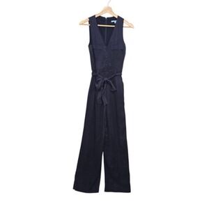 Antonio Melani Jumpsuit Womens 0 Navy Blue‎ Sleeveless Tie Waist Wide Leg Tencel